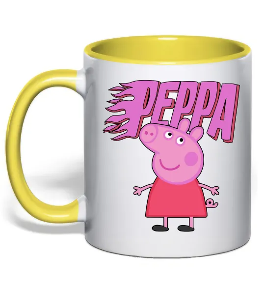Чашка с цветной ручкой Peppa вогняний напис Лимонный фото