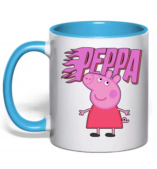 Чашка с цветной ручкой Peppa вогняний напис Голубой фото