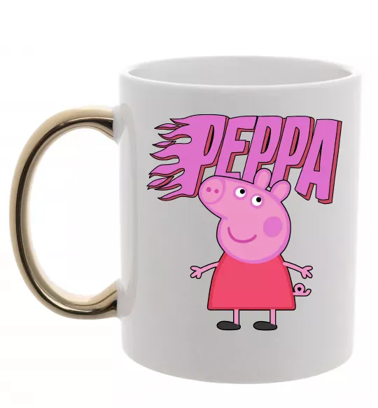 Чашка с цветной ручкой Peppa вогняний напис Золото фото