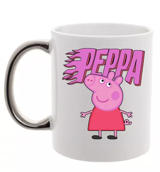 Чашка с цветной ручкой Peppa вогняний напис Серебро фото