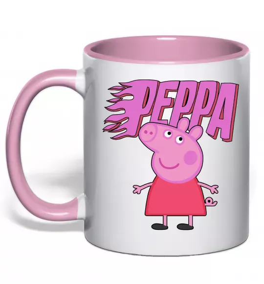 Чашка с цветной ручкой Peppa вогняний напис Нежно розовый фото