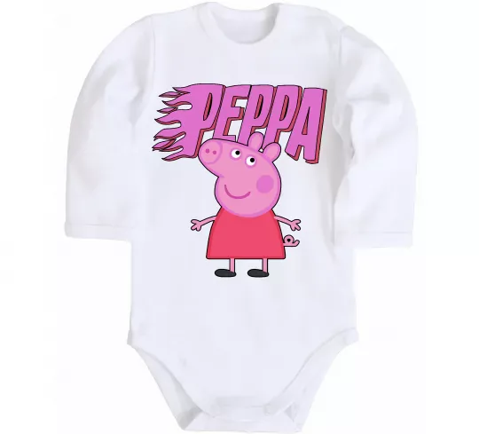 Дитячий бодік Peppa вогняний напис Білий фото
