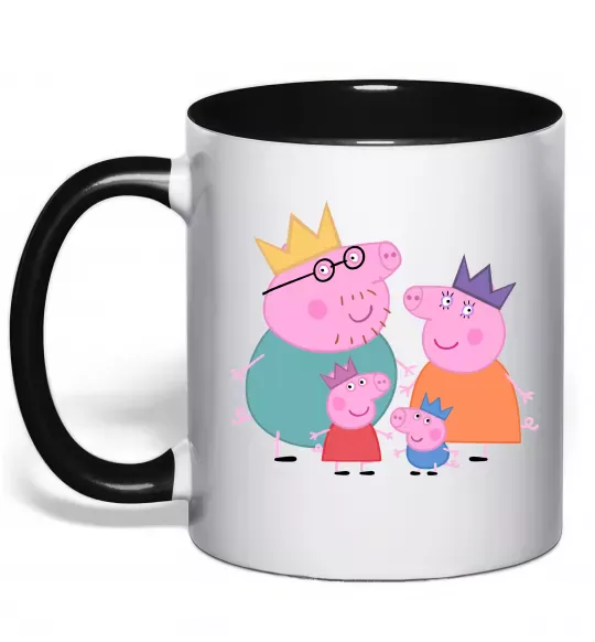 Чашка с цветной ручкой Peppa family Черный фото