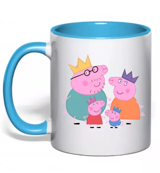 Чашка с цветной ручкой Peppa family Голубой фото