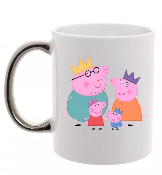Чашка с цветной ручкой Peppa family Серебро фото