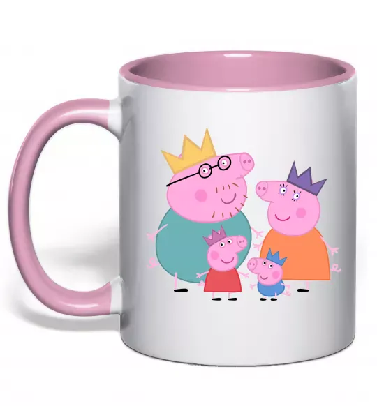 Чашка с цветной ручкой Peppa family Нежно розовый фото