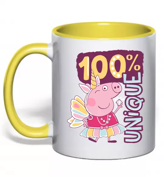 Чашка з кольоровою ручкою Peppa 100% unique Сонячно жовтий фото