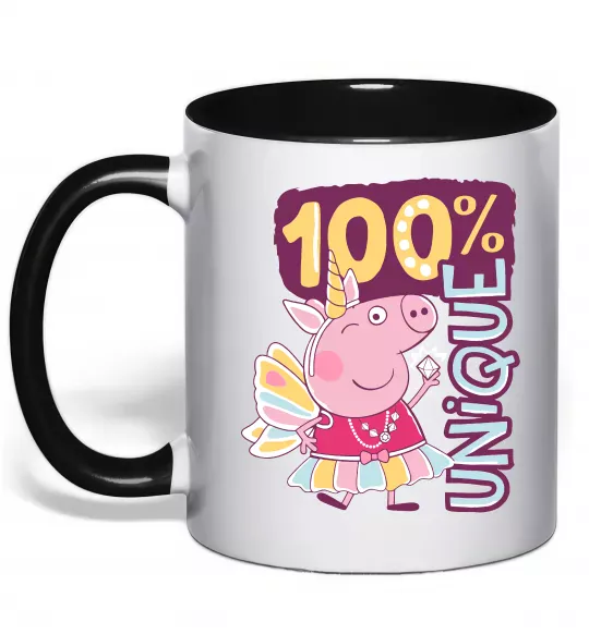 Чашка з кольоровою ручкою Peppa 100% unique Чорний фото