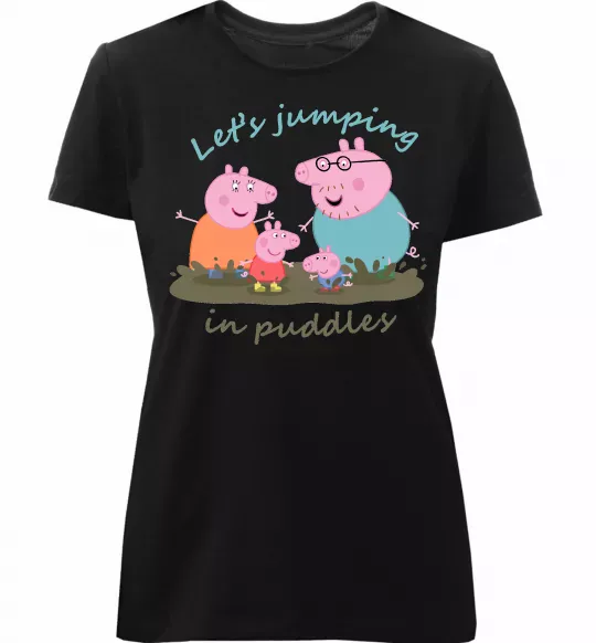 Женская премиум футболка Let`s jumping in puddles Черный фото