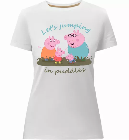 Женская премиум футболка Let`s jumping in puddles Белый фото