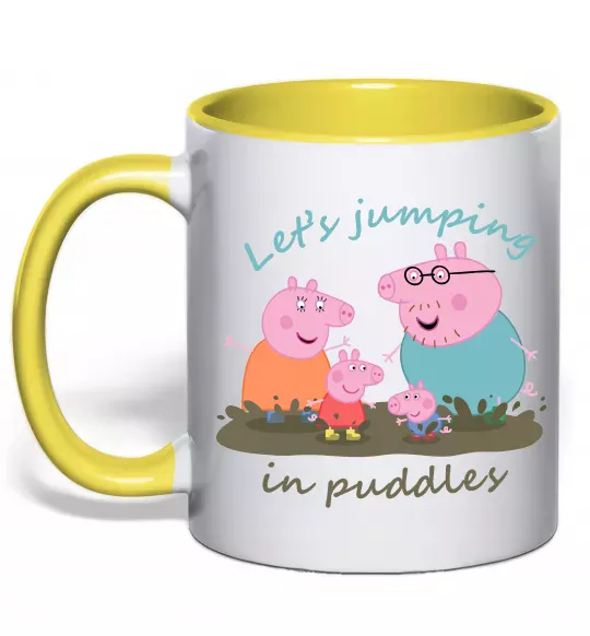 Чашка с цветной ручкой Let`s jumping in puddles Солнечно желтый фото