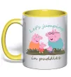 Чашка з кольоровою ручкою Let`s jumping in puddles Лимонний фото