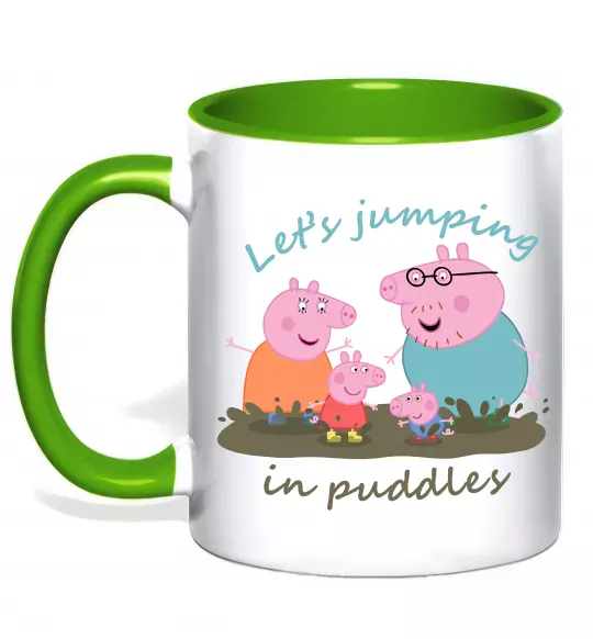 Чашка с цветной ручкой Let`s jumping in puddles Зеленый фото