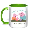 Чашка с цветной ручкой Let`s jumping in puddles Зеленый фото