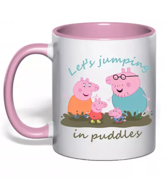 Чашка с цветной ручкой Let`s jumping in puddles Нежно розовый фото