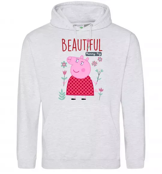 Мужская толстовка (худи) Beatiful mummy pig Серый меланж фото