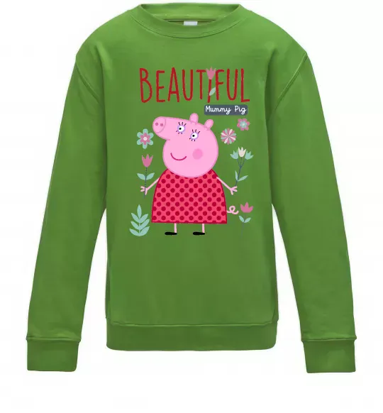 Детский Свитшот Beatiful mummy pig Лаймовый фото