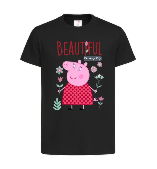 Детская футболка Beatiful mummy pig Черный фото