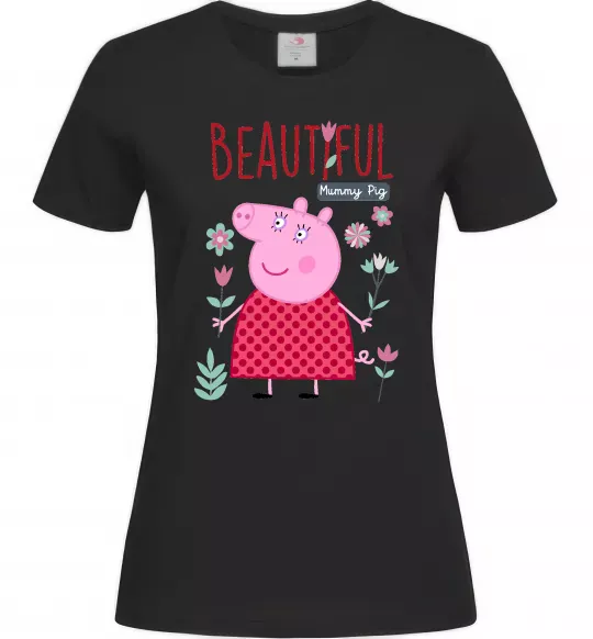 Женская футболка Beatiful mummy pig Черный фото