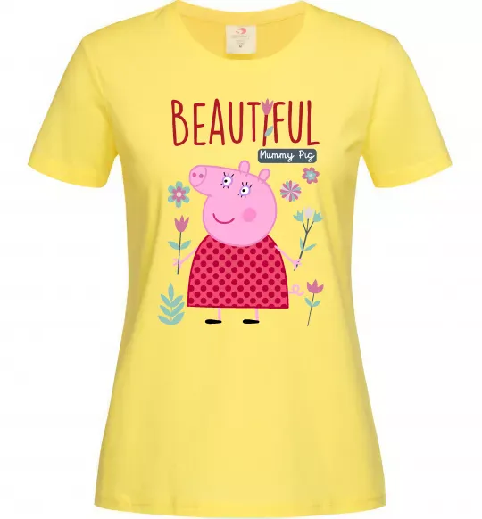 Женская футболка Beatiful mummy pig Лимонный фото