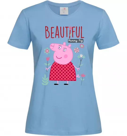 Женская футболка Beatiful mummy pig Голубой фото