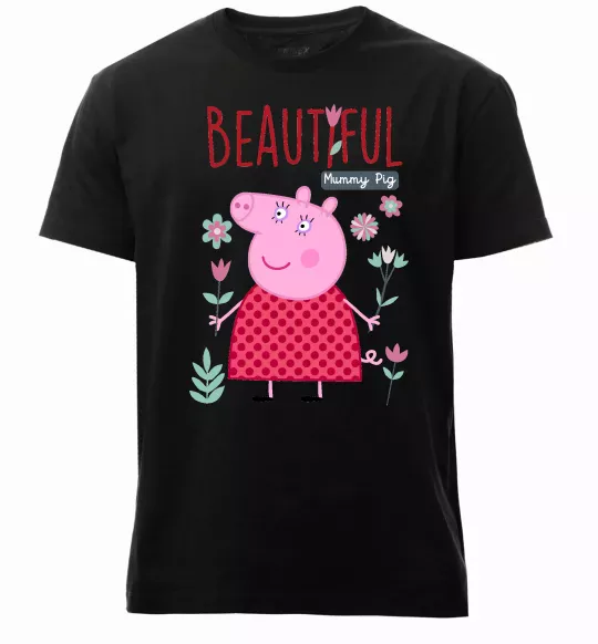 Мужская премиум футболка Beatiful mummy pig Черный фото