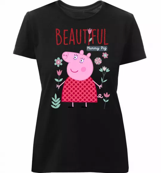 Жіноча преміум футболка Beatiful mummy pig Чорний фото