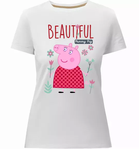 Жіноча преміум футболка Beatiful mummy pig Білий фото