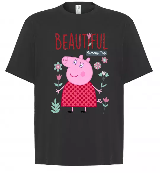 Футболка Оверсайз Beatiful mummy pig Черный фото