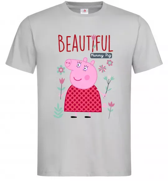 Мужская футболка Beatiful mummy pig Серый фото