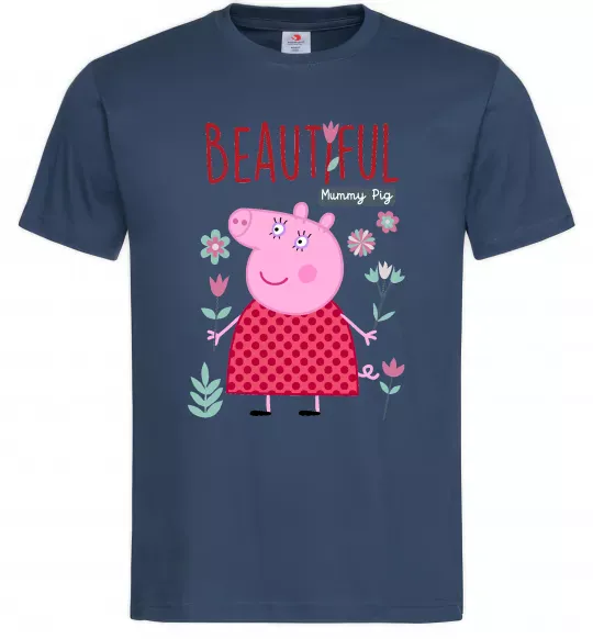 Мужская футболка Beatiful mummy pig Темно-синий фото