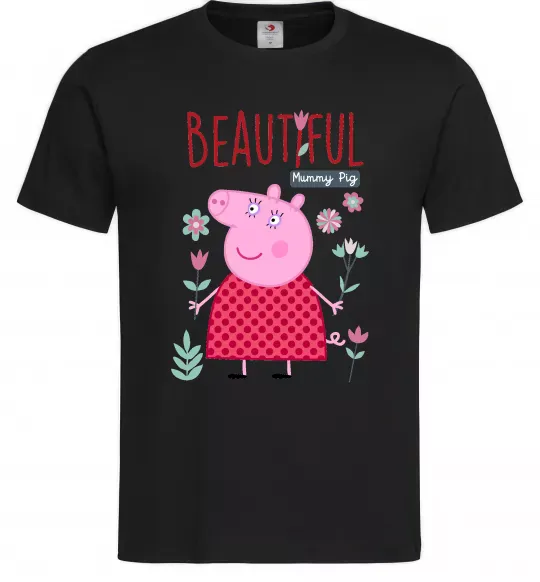 Мужская футболка Beatiful mummy pig Черный фото