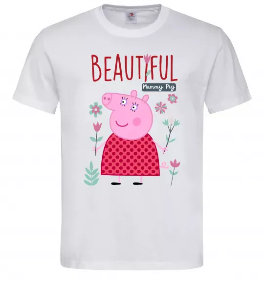 Мужская футболка Beatiful mummy pig Белый фото