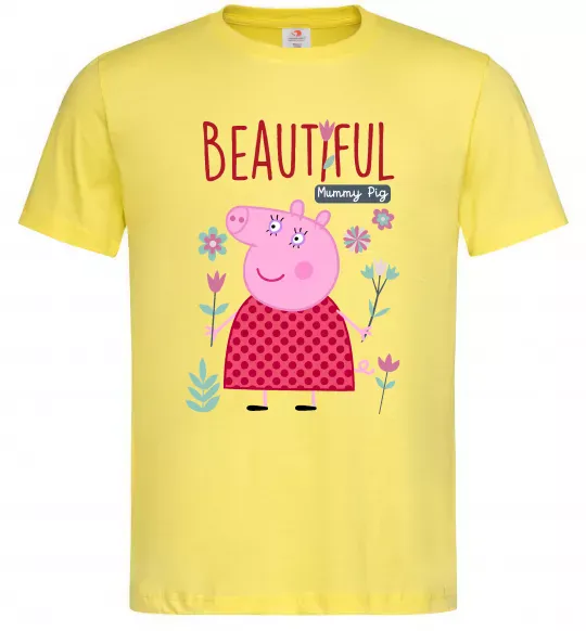 Мужская футболка Beatiful mummy pig Лимонный фото