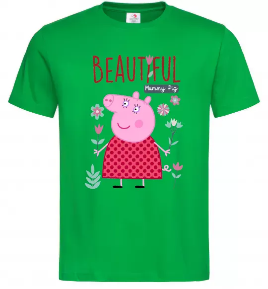 Мужская футболка Beatiful mummy pig Зеленый фото