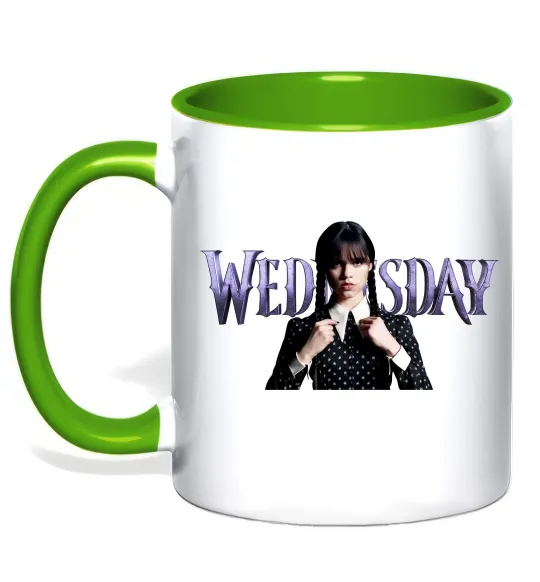 Чашка з кольоровою ручкою Wednesday Лаймовий фото