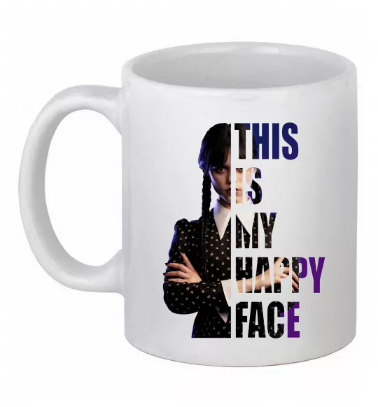 Чашка керамічна Wednesday this is my happy face Білий фото