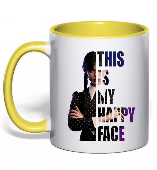 Чашка с цветной ручкой Wednesday this is my happy face Солнечно желтый фото