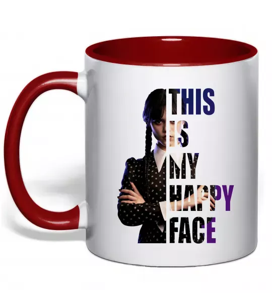 Чашка с цветной ручкой Wednesday this is my happy face Красный фото