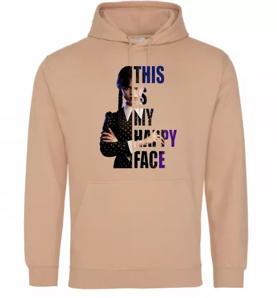 Чоловіча толстовка (худі) Wednesday this is my happy face Пісочний фото