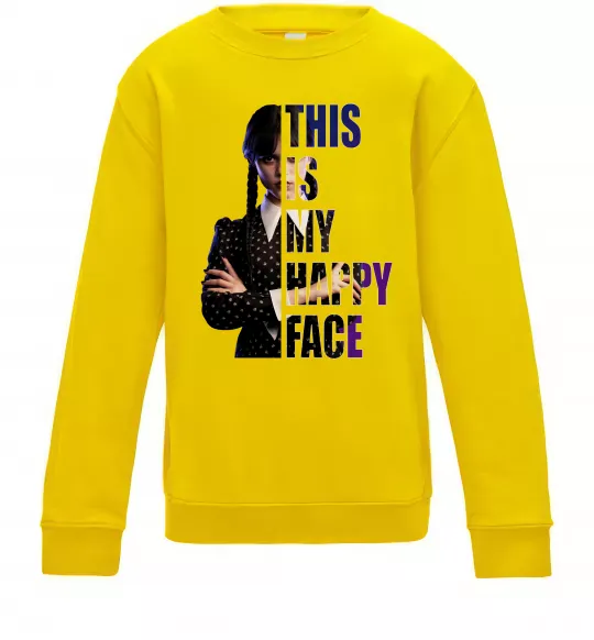 Детский Свитшот Wednesday this is my happy face Солнечно желтый фото
