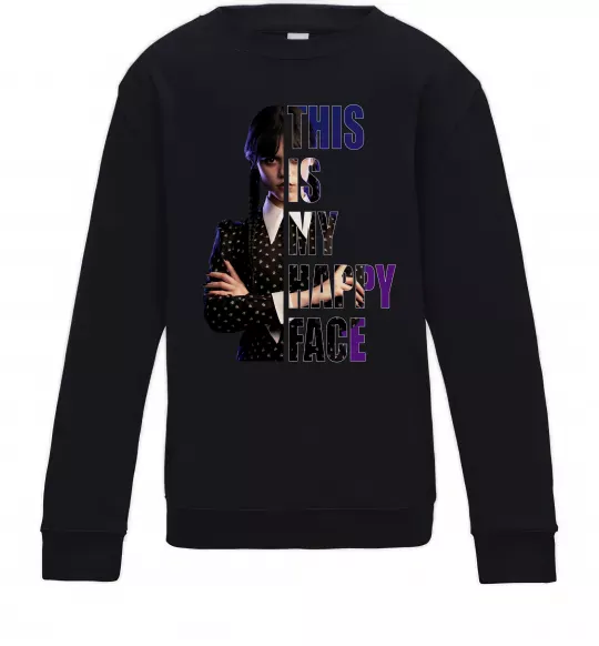 Детский Свитшот Wednesday this is my happy face Черный фото