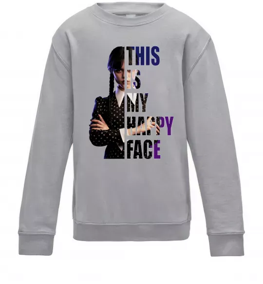 Детский Свитшот Wednesday this is my happy face Серый меланж фото