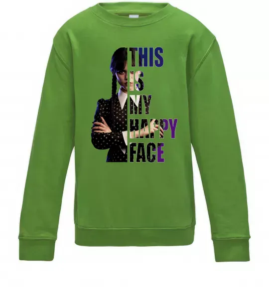 Детский Свитшот Wednesday this is my happy face Лаймовый фото