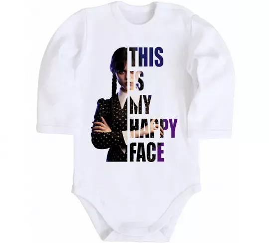 Детский боди Wednesday this is my happy face Белый фото