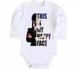 Детский боди Wednesday this is my happy face Белый фото