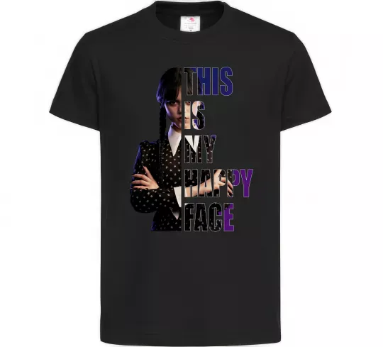 Дитяча футболка Wednesday this is my happy face Чорний фото