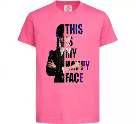 Дитяча футболка Wednesday this is my happy face Яскраво-рожевий фото