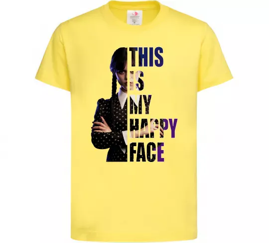Дитяча футболка Wednesday this is my happy face Лимонний фото