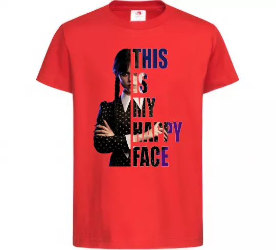 Дитяча футболка Wednesday this is my happy face Червоний фото
